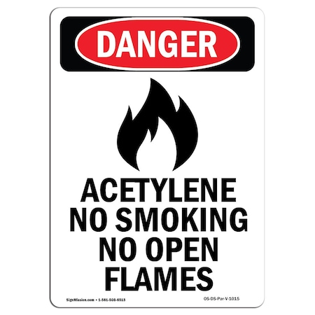 Signmission OSHA Sign, Acetylene No Smoking, 18in X 12in Decal, 12" W, 18" L, Portrait, OS-DS-D-1218-V-1015 OS-DS-D-1218-V-1015